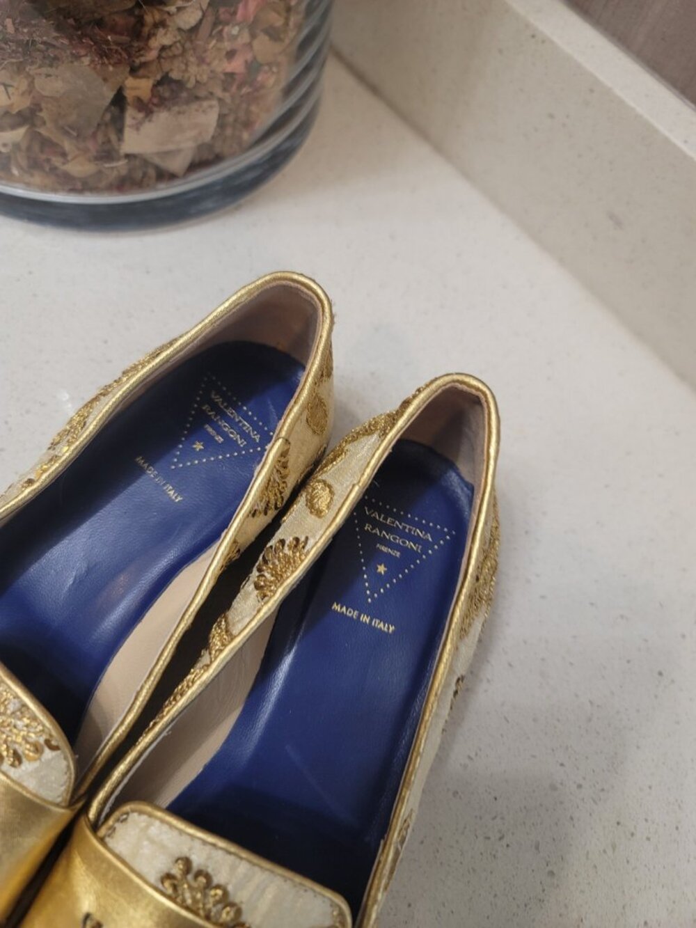 VALENTINA RANGONI Women's Loafer In Royal Floral Design Loafer sz 7 N White/Gold - Picture 2 of 7